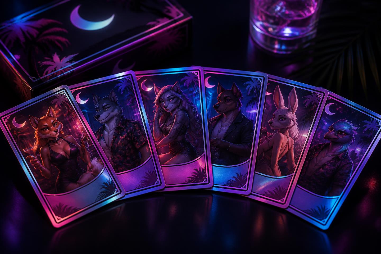Concept mockup of a fanned collectible card set with holographic borders